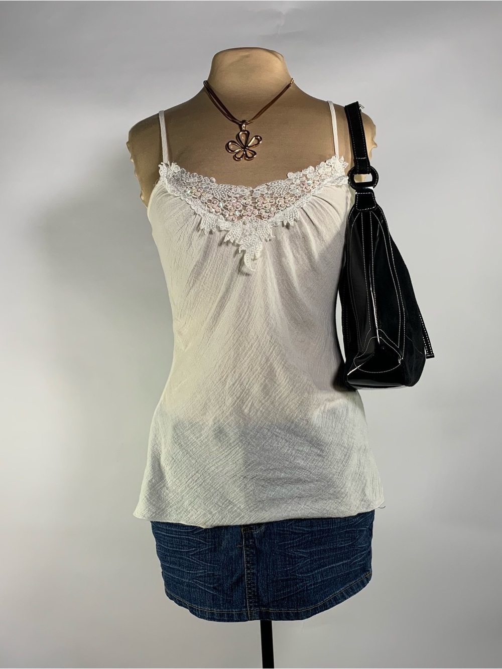 Y2K Forever 21 Beaded Lace Cami Y2K Boho Fairycore Tank Top